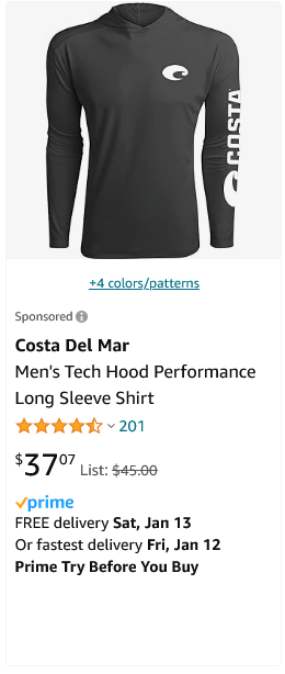 Costa Del Mar Men's Technical Hood Long Sleeve Shirt