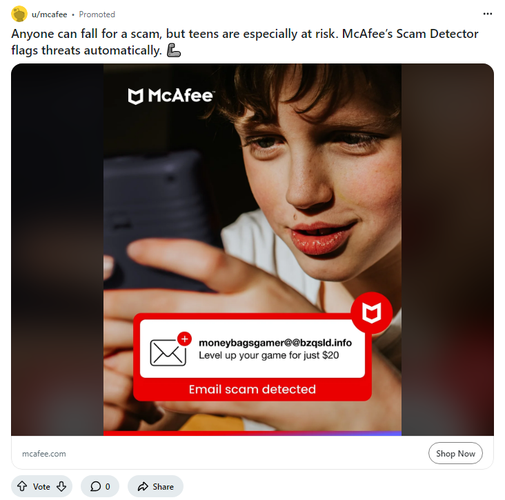 McAfee campaigns first seen Nov 2025.