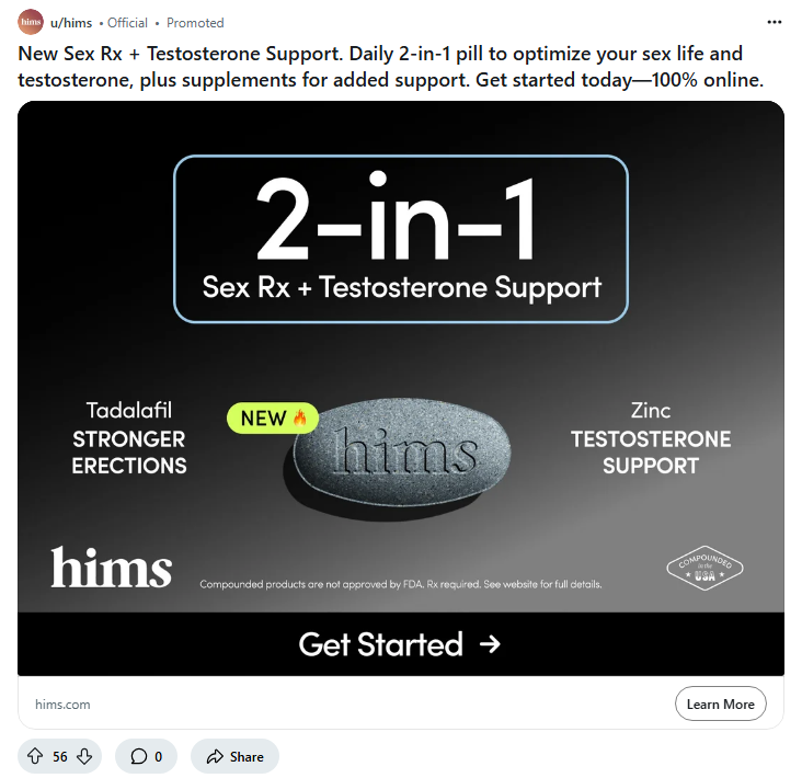 Hims campaigns first seen Mar 2025.