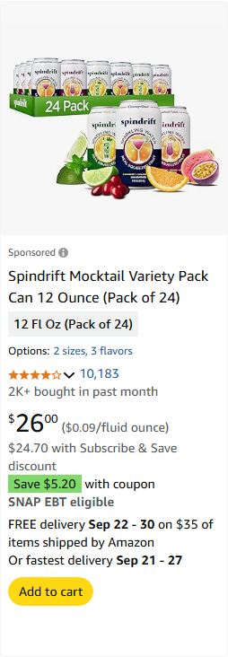 Spindrift Beverage campaigns first seen Sep 2025.
