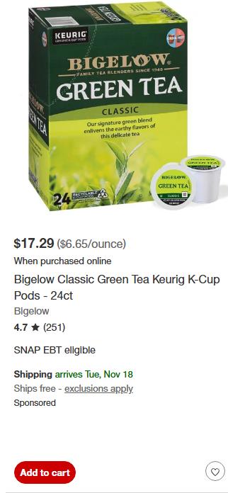 Bigelow Tea campaigns first seen Nov 2025.