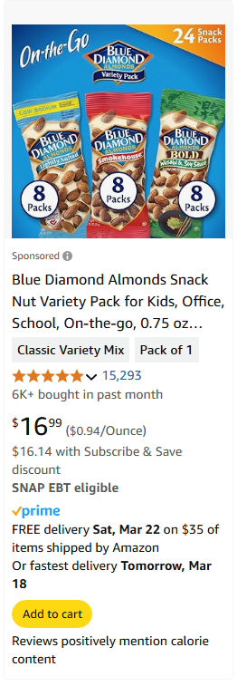 Blue Diamond Almonds campaigns first seen Mar 2025.