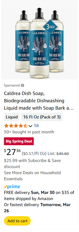 Caldrea campaigns first seen Mar 2025.