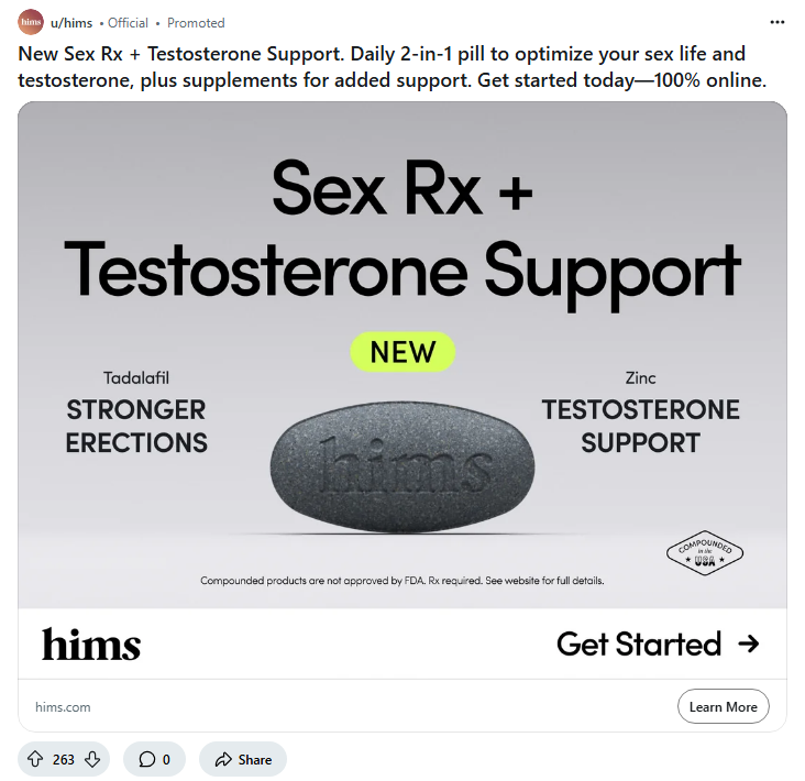 Hims campaigns first seen Mar 2025.