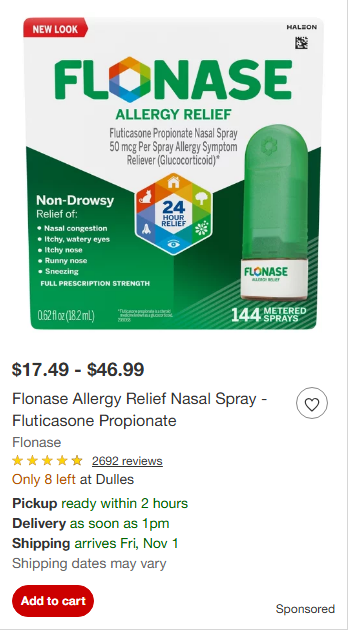 Flonase campaigns first seen Oct 2024.