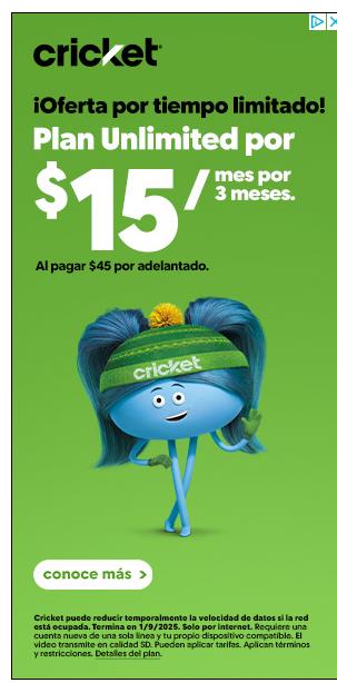 Cricket Wireless campaigns first seen Dec 2024.