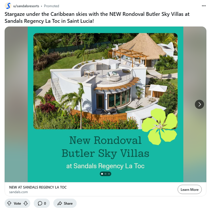Sandals Resorts International campaigns first seen Sep 2025.