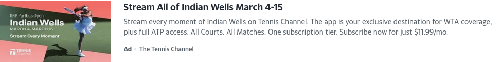 Tennis Channel campaigns first seen Mar 2026.