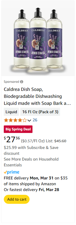 Caldrea campaigns first seen Mar 2025.