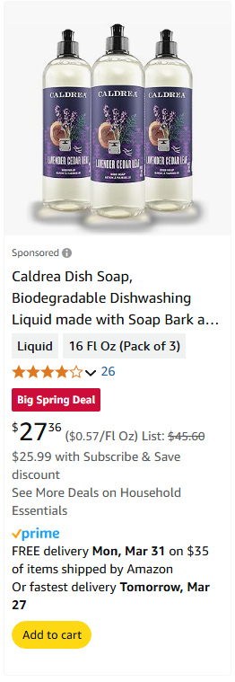 Caldrea campaigns first seen Mar 2025.