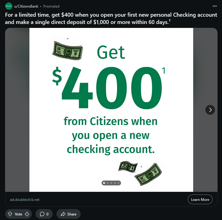 Citizens Financial Group campaigns first seen Aug 2025.