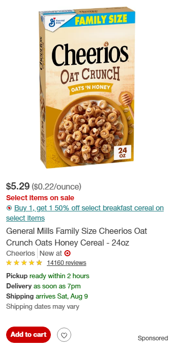 Cheerios campaigns first seen Aug 2025.