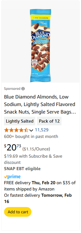 Blue Diamond Growers campaigns first seen Feb 2025.