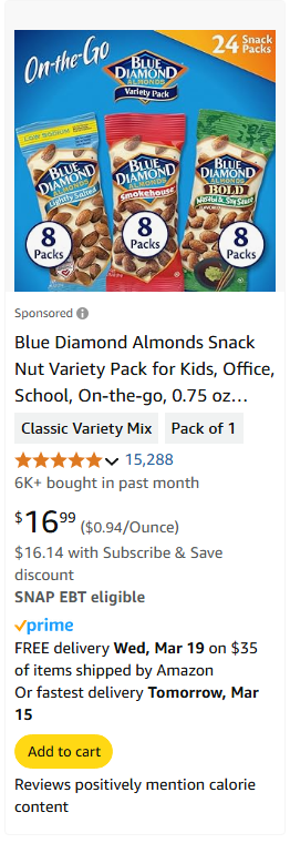 Blue Diamond Almonds campaigns first seen Mar 2025.