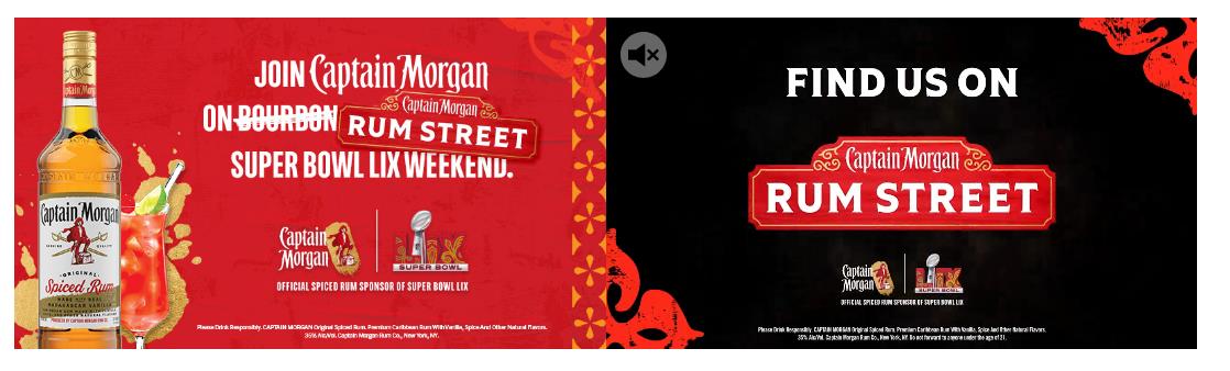 Captain Morgan Rum campaigns first seen Jan 2025.