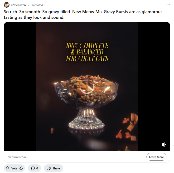 Meow Mix campaigns first seen Mar 2025.